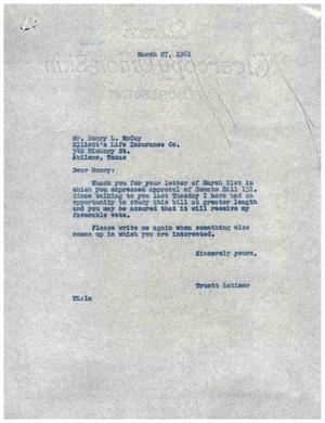 [Letter from Henry L. McCoy to Truett Latimer, March 27, 1961]