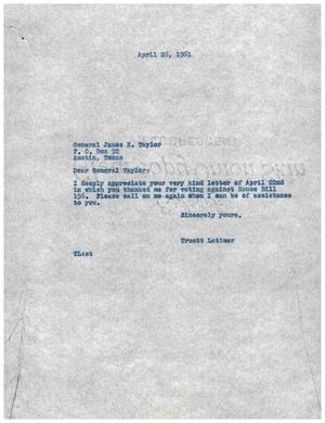 [Letter from Truett Latimer to James E. Taylor, April 26, 1961]