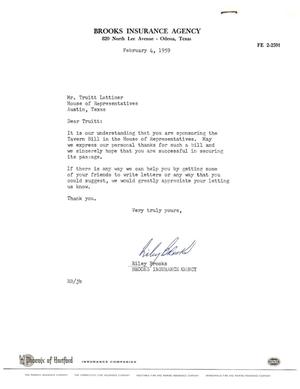 [Letter from Riley Brooks to Truett Latimer, February 4, 1959]