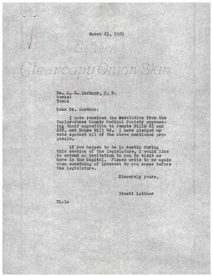 [Letter from Truett Latimer to C. B. Gardner, March 23, 1959]