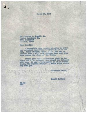 [Letter from Truett Latimer to Charles A. Powell, Jr., March 20, 1961]