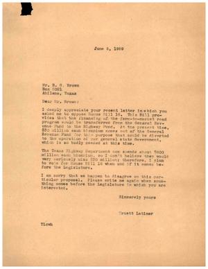 [Letter from Truett Latimer to B. G. Brown, June 5, 1959]