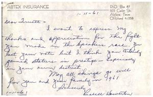 [Letter from Russell Howerton to Truett Latimer, January 11, 1961]