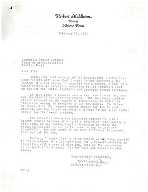 [Letter from Herbert Middleton to Truett Latimer, February 24, 1961]