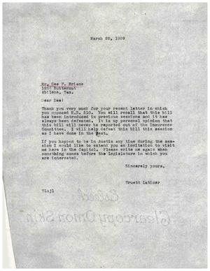 [Letter from Truett Latimer to Dee F. Brians, March 25, 1959]