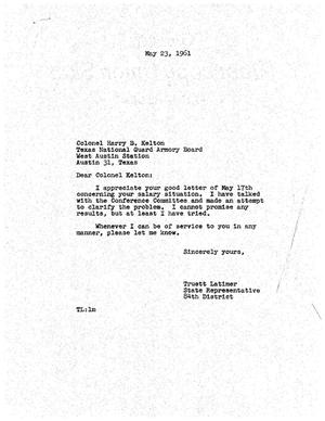 [Letter from Truett Latimer to Harry B. Kelton, May 23, 1961]