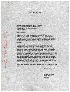 [Letter from Truett Latimer to Homer Garrison, Jr., October 26, 1961]