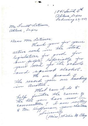 [Letter from Willie M. Floyd to Truett Latimer, February 22, 1959]