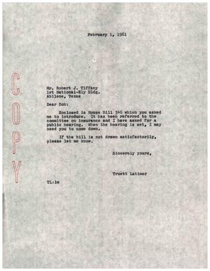 [Letter from Truett Latimer to Robert J. Tiffany, February 1, 1961]