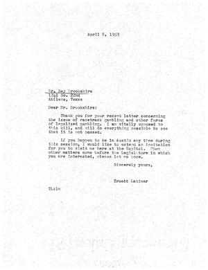 [Letter from Truett Latimer to Ray Brookshire, April 8, 1959]