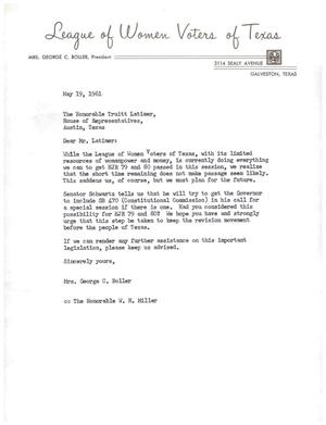 [Letter from Mrs. George C. Boller to Truett Latimer, May 19, 1961]