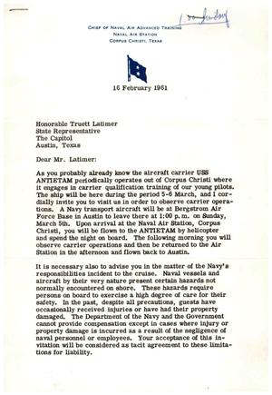 [Letter from L. J. Kirn to Truett Latimer, February 16, 1961]