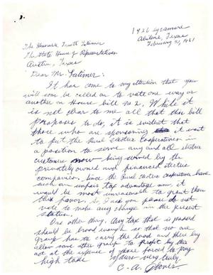 [Letter from C. A. Glover to Truett Latimer, February 21, 1961]