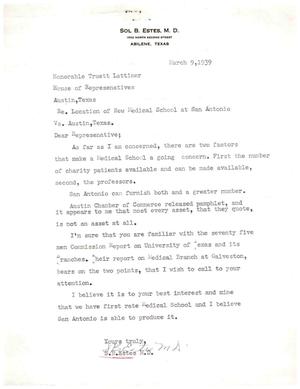[Letter from S. B. Estes to Truett Latimer, March 9, 1959]