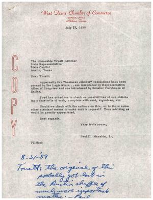 [Letter from Paul D. Marable, Jr. to Truett Latimer, July 27, 1959]