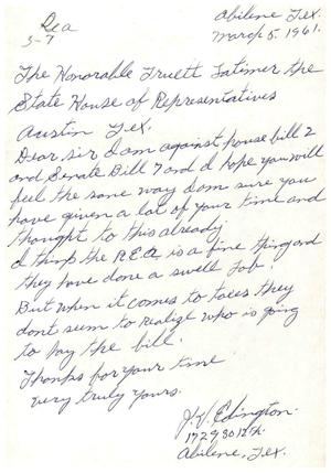 [Letter from J. K. Edington to Truett Latimer, March 5, 1961]