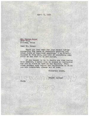 [Letter from Truett Latimer to Reubon Rouse, April 8, 1959]
