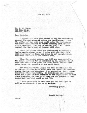 [Letter from Truett Latimer to A. C. Scott, May 15, 1961]