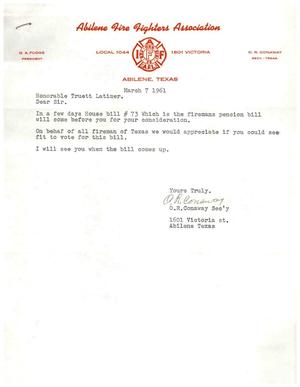 [Letter from O. R. Conaway to Truett Latimer, March 7, 1961]
