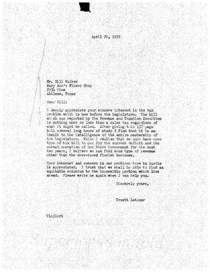 [Letter from Truett Latimer to Bill Walker, April 20, 1959]