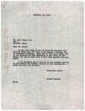 [Letter from Truett Latimer to Jack Nixon, Jr., February 15, 1961]