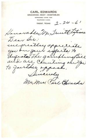 [Letter from Mr. and Mrs. Carl Edwards to Truett Latimer, February 24, 1961]