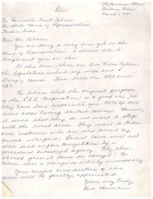 [Letter from Bill Snowden to Truett Latimer, March 1, 1961]