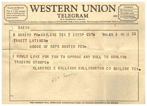 [Telegram from Clarence E. Williams, April 7, 1961]