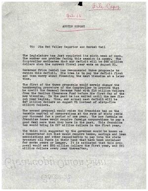 [Letter from Truett Latimer to Jim Ned Valley Reporter and Merkel Mail, February 16, 1959]