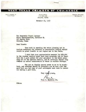 Primary view of object titled '[Letter from Paul D. Marable, Jr. to Truett Latimer, November 22, 1957]'.