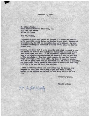 Primary view of object titled '[Letter from Truett Latimer to Albert Rucker, October 10, 1959]'.