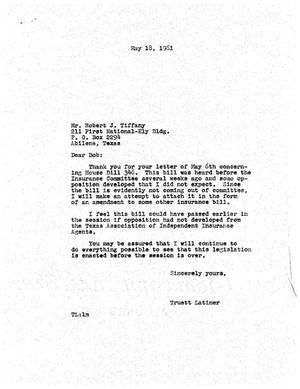 [Letter from Truett Latimer to Robert J. TIffany, May 18, 1961]