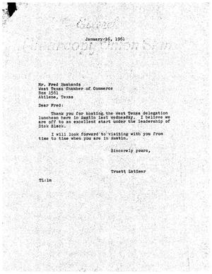 [Letter from Truett Latimer to Fred Husbands, January 16, 1961]