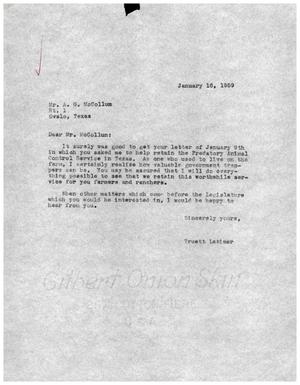 [Letter from Truett Latimer to A. G. McCollum, January 16, 1959]