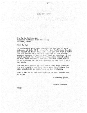[Letter from Truett Latimer to J. C. Hunter, Jr., July 30, 1959]