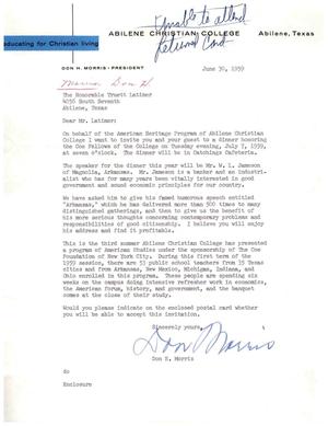 [Letter from Don H. Morris to Truett Latimer, June 30, 1959]
