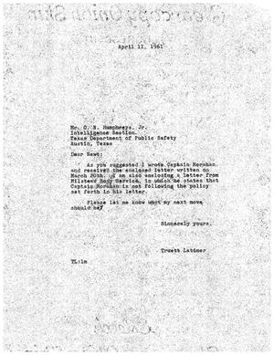 [Letter from Truett Latimer to O. N. Hamphreys, Jr., April 11, 1961]