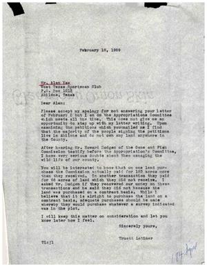 [Letter from Truett Latimer to Alan Yaw, February 18, 1959]