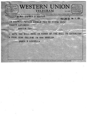 [Telegram from James B. Leavell, January 18, 1962]