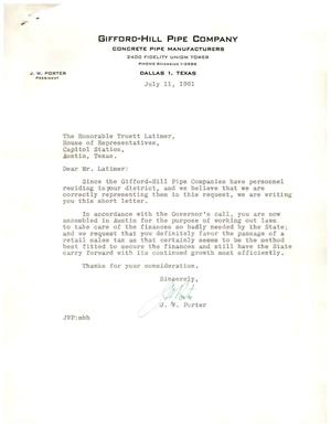 [Letter from J. W. Porter to Truett Latimer, July 11, 1961]