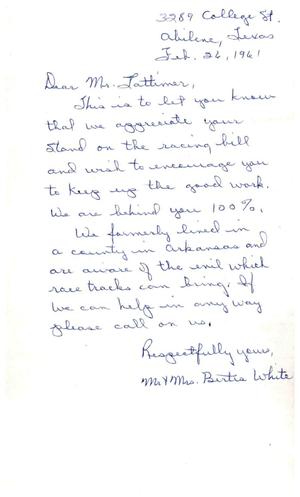 [Letter from Mr. and Mrs. Bertis White to Truett Latimer, February 26, 1961]