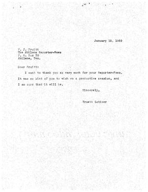 [Letter from Truett Latimer to F. J. Pruitt, January 15, 1959]