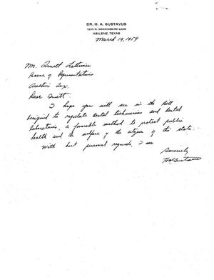 [Letter from Hal Gustavus to Truett Latimer, March 19, 1959]