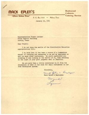 [Letter from Mack Eplen and Employees to Truett Latimer, January 10, 1961]
