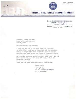 [Letter from H. L. Kennamer to Truett Latimer, March 9, 1961]