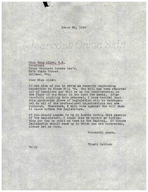 [Letter from Truett Latimer to Edna Allen, March 25, 1959]