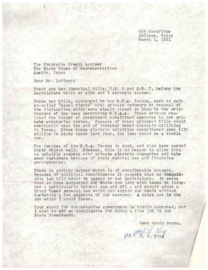 [Letter from Mr. and Mrs. G. H. King to Truett Latimer, March 1, 1961]