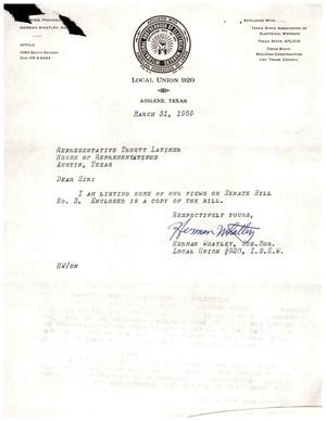 [Letter from Herman Whatley to Truett Latimer, March 31, 1959]