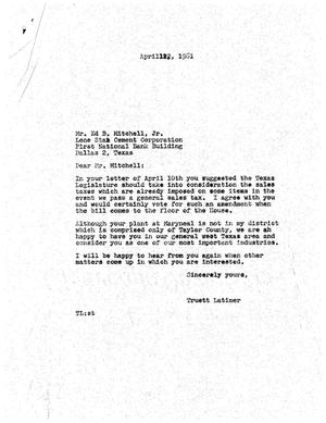 [Letter from Truett Latimer to Ed B. Mitchell, Jr., April 22, 1961]