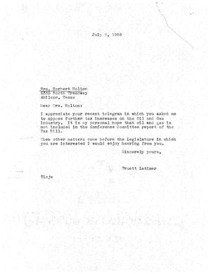 [Letter from Truett Latimer to Mrs. Herbert Holton, July 8, 1959]